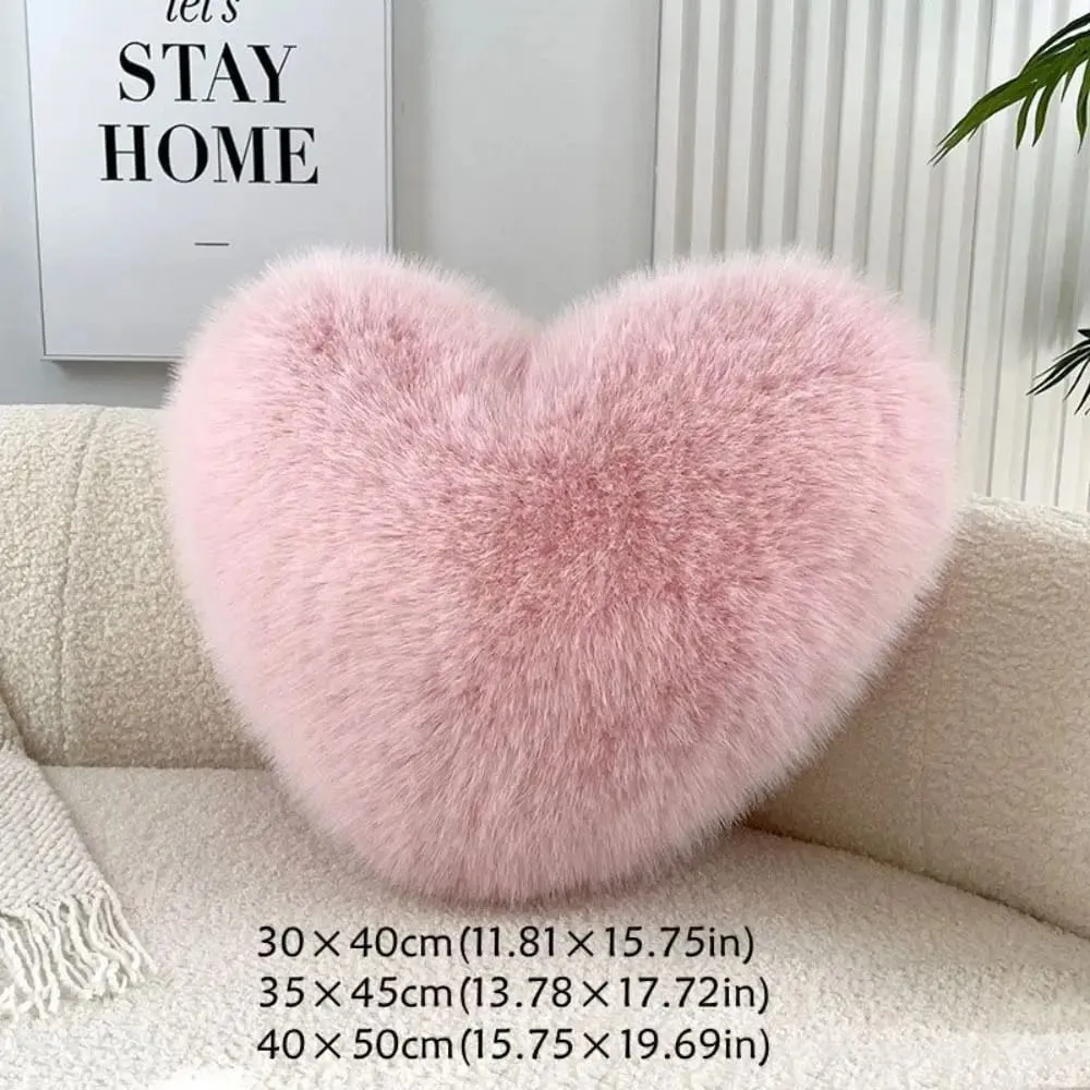 New Fur Heart Pillow Pink Color Love Heart Shaped Soft Pillow PP Cotton Fluffy Stuffed Pillow for Birthday