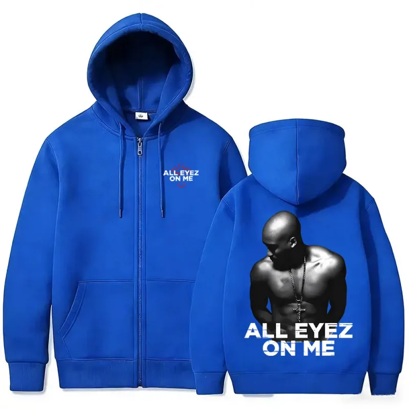 Rapper Tupac 2pac All Eyez on Me Cross Zipper Hoodie Men Women Hip Hop Fashion Zip Up Hoodies Men's Casual Oversized Streetwear