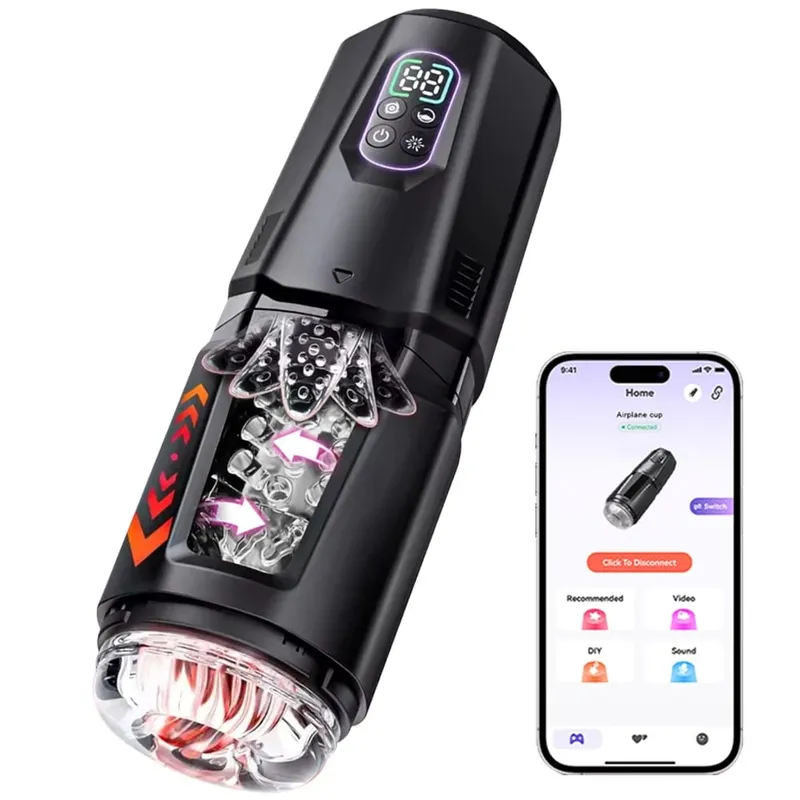 Automatic 360 ° Rotating Thrusting Male Masturbator Licking Penis Vibrator LCD Display Stroker Pocket Pussy Sex Toys for Men