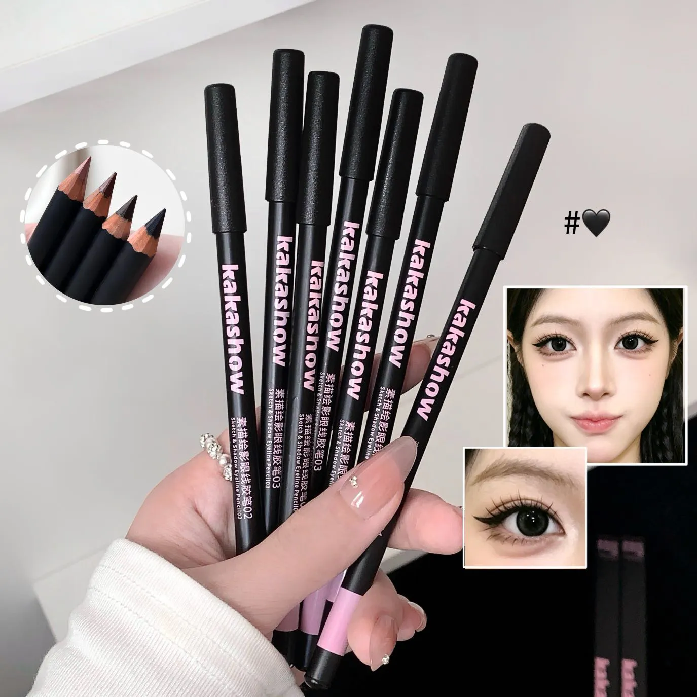 Wooden Matte Eyeliner Pencil Black Pink Brown Eye Liner Pen Long-lasting Waterproof Smudge-Proof Smooth Matte Eye Liner Makeup