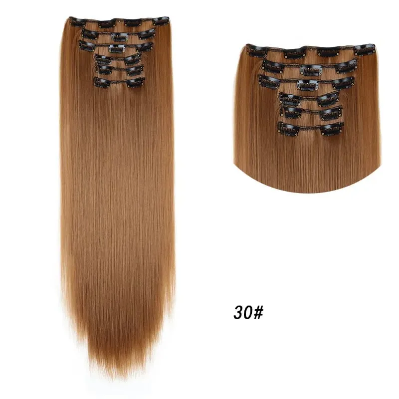 Clips In Hair Extension Long Straight Hair Pieces Clip In Hair Extension 24Inch 6Pcs Synthetic Fake Hair Ppieces For Women