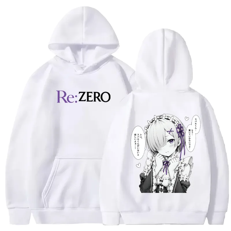 Rem Manga Re:Zero Hoodie Cetak Mode Pakaian Jalanan Harajuku Pakaian Pria Wanita Musim Gugur Lengan Panjang Kasual Pulover Bertudung Bulu