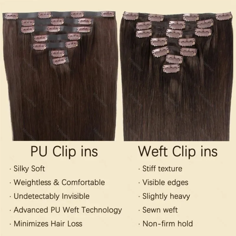Tape PU Clip In Hair Premium Remy Clip In Human Hair Extensions 7pcs Clip-on Hair 14"-24" 110G Balayage Ombre Mocha Brown Black