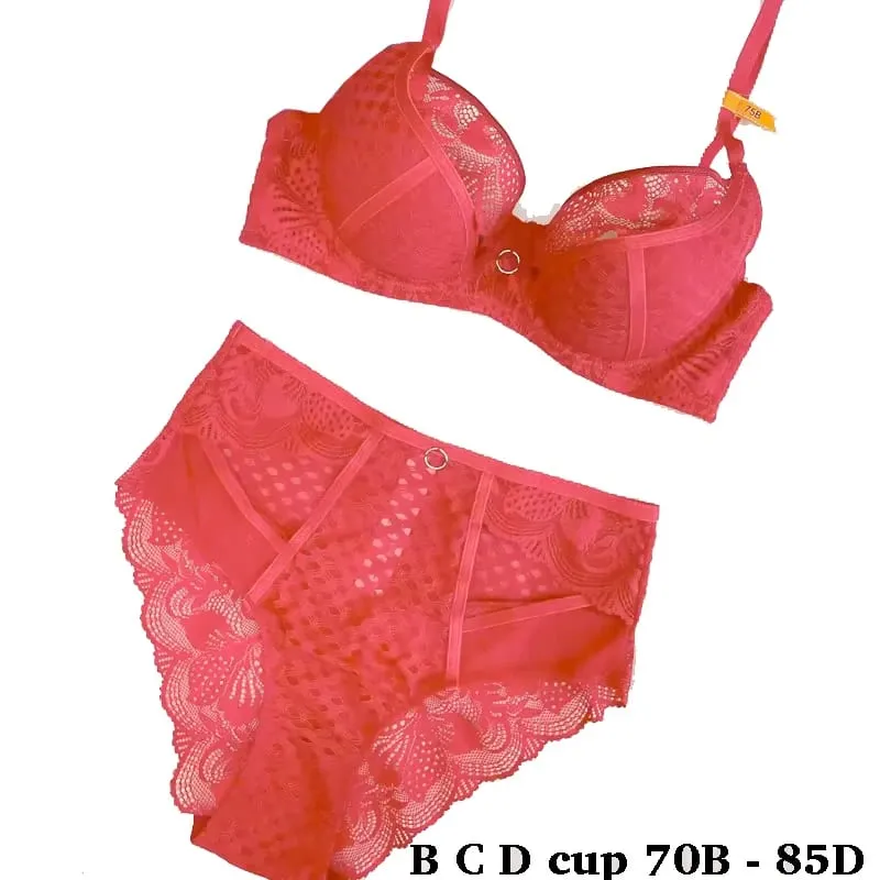 high quality lace bras and brief two piece set for women push up B C D cup hollow out wire summer lingerie underwear black white