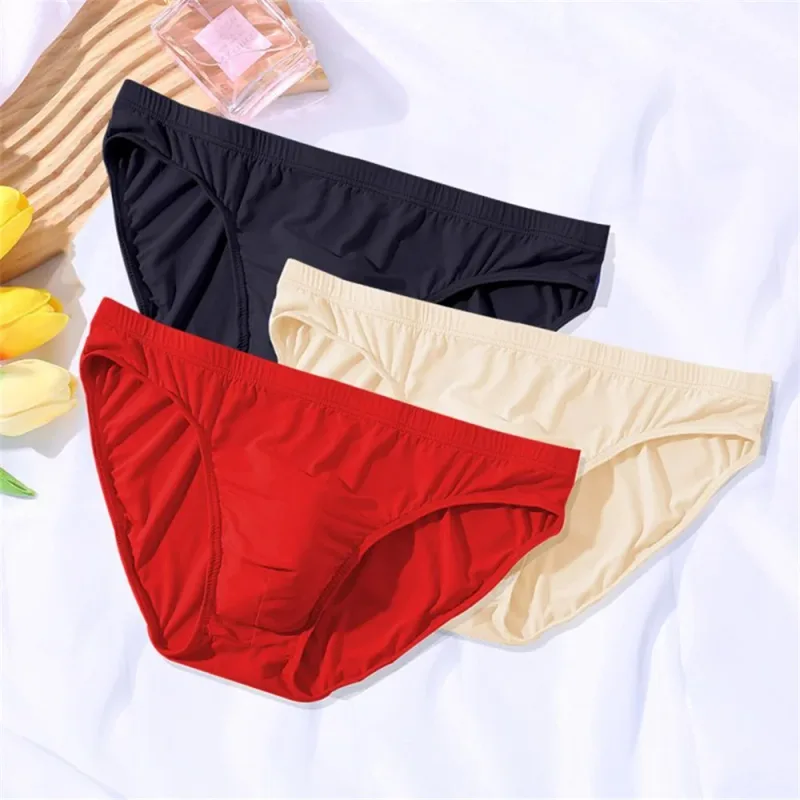 New Big Men's U Convex Underwear Ice Silk Quick Drying Briefs Summer Cool Low Waist Thin Male Underpants Plus Size