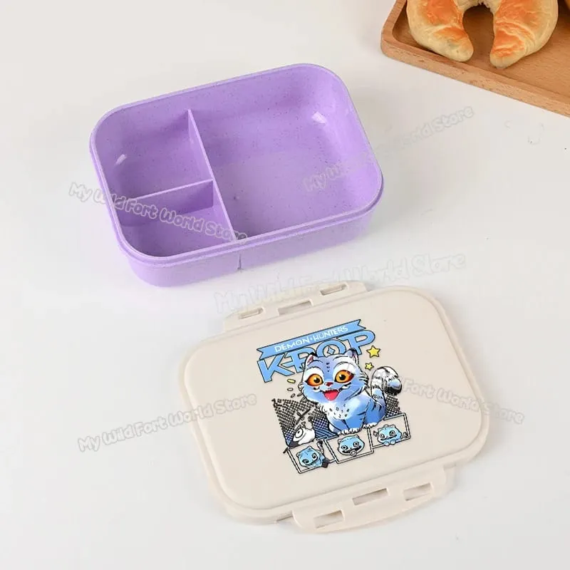 Demon Hunters Lunch Box para sa Boy Girl Cute Mira Zoey Jinu Portable Plastic Bento Box na may Dinnerware Food Fruit Container