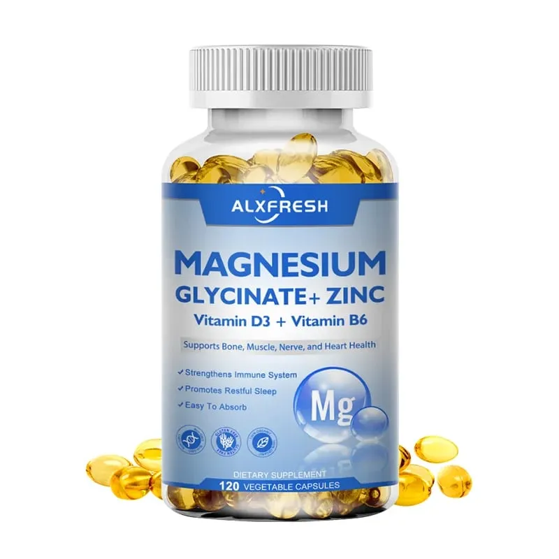 Magnesium Glycinate 500mg Capsules High Absorption with Zinc Vitamin D3 B6 Support Dietery Supplement Stress & Anxiety Relief