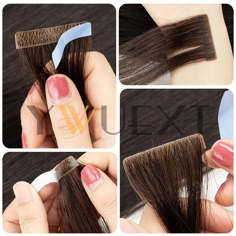 Invisible PU Skin Weft Hair Extensions Natural Straight Machine Remy Seamless Adhesive Tape In Human Hair 10pcs/pack