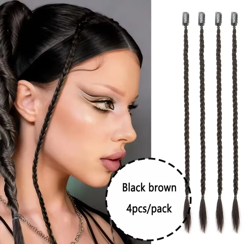 20Inch Synthetic 4pcs/set Y2K Style Clip-In Braided Hair Extension Perfect for Women'S Festival And Halloween Cosplay Hair