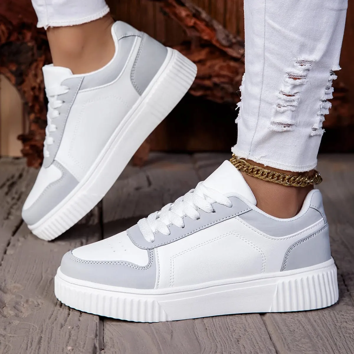 Unisex Sneakers New Arrival Large Size Classic Retro Men's Sports Skate Shoes White Thick-Soled Tennis Shoes Solid Col