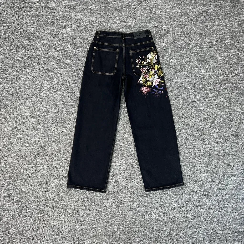 Nặng Thêu Hoa Derschutze Quần Jean Nam Nam Nữ 1:1 Chất Lượng Tốt Nhất Vintage Derschutze Nữ Chân Thẳng Quần Denim