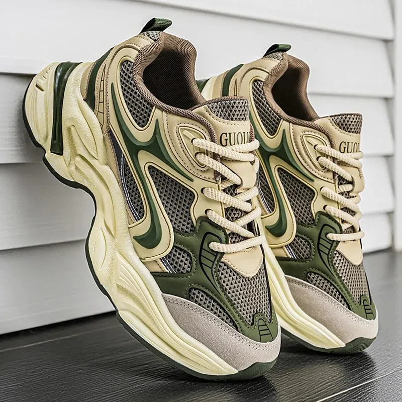 Men's Chunky Sneakers Breathable Mesh Running Shoes Thick Sole Non-slip Casual Sports Shoes