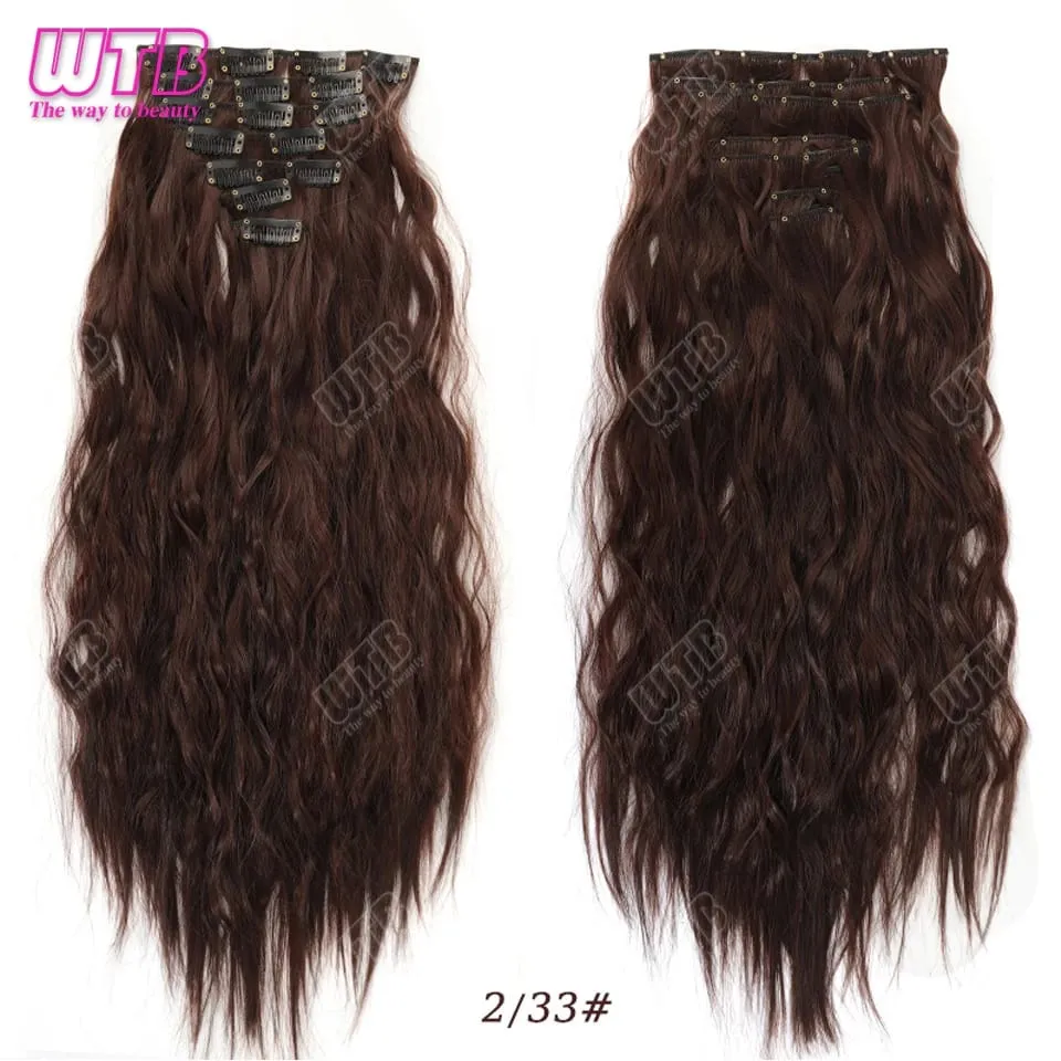 Synthetic 16 Clips in Hair Extensions Long Wavy Hairstyle Blonde Black Hairpieces Heat Resistant False Hair Daily Use