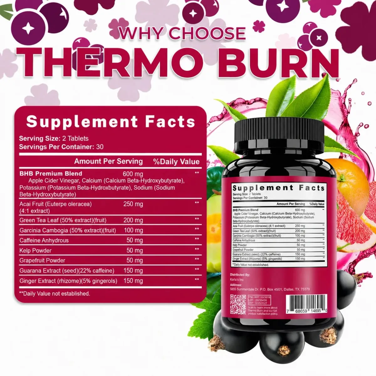 Natural Formula Fat-Burning Tablets with Premium BHB Blend + Brazilian Berry – Gentle Detoxification and Weight Management Suppo