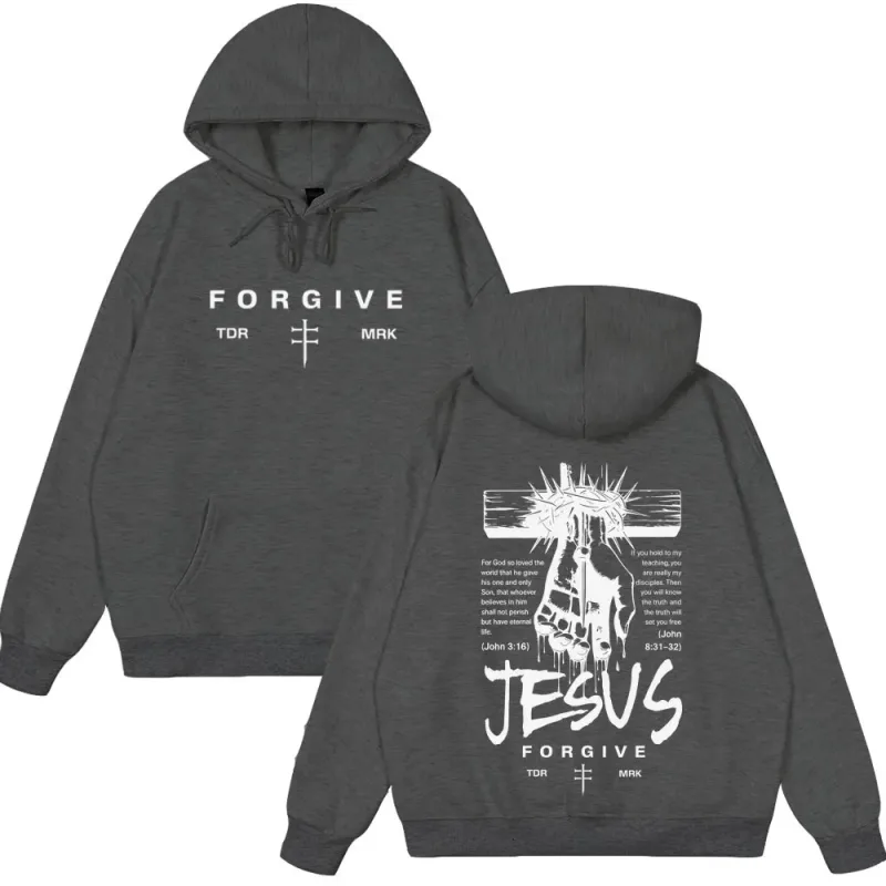 Jesus Forgive Fashion Graphic Hoodie Men Women Vintage Clothing Pullover Winter Long Sleeves Loose Casual Oversized Sweatshirts