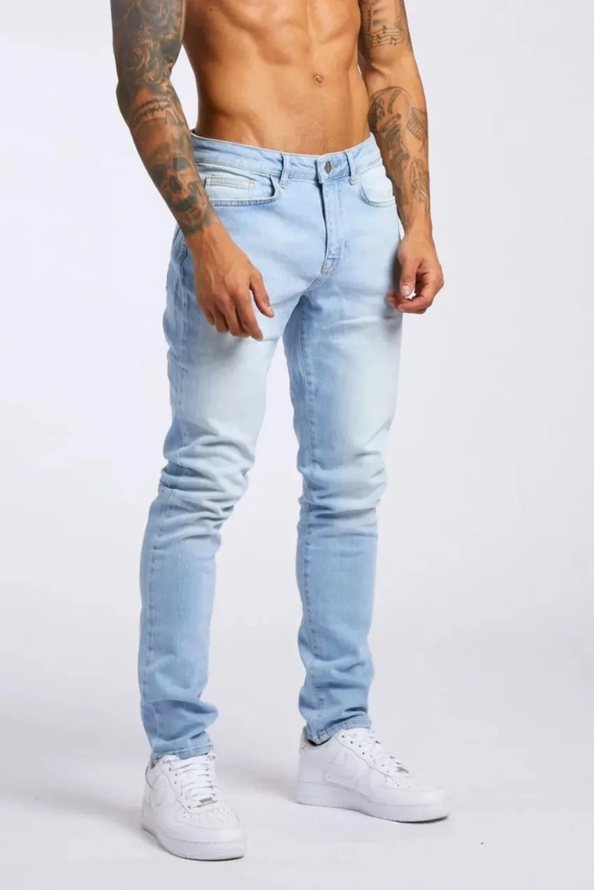 Men New Trendy Slim Fit High Waist Denim Pants Washed Straight‑Leg Casual Jeans For Men