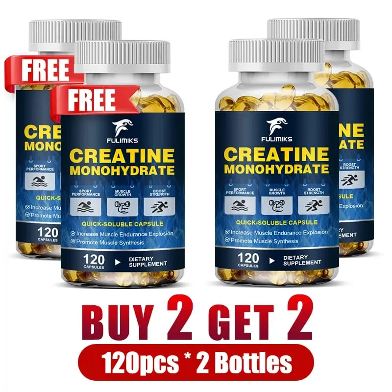 Buy 2 Get 2 Free! Premium Creatine Monohydrate Capsules Support Muscle Growth Strength Gains & Exercise Performance Men