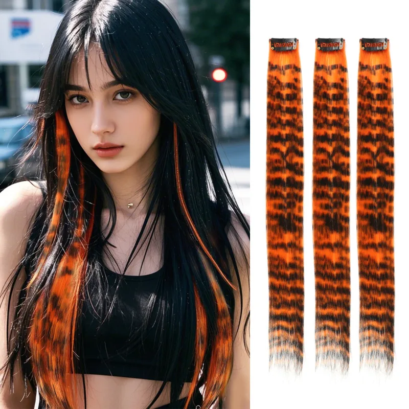 3 pçs/set clipe sintético em extensões de cabelo de penas 18 polegada colorido clipe no cabelo festa de halloween uso para meninas femininas