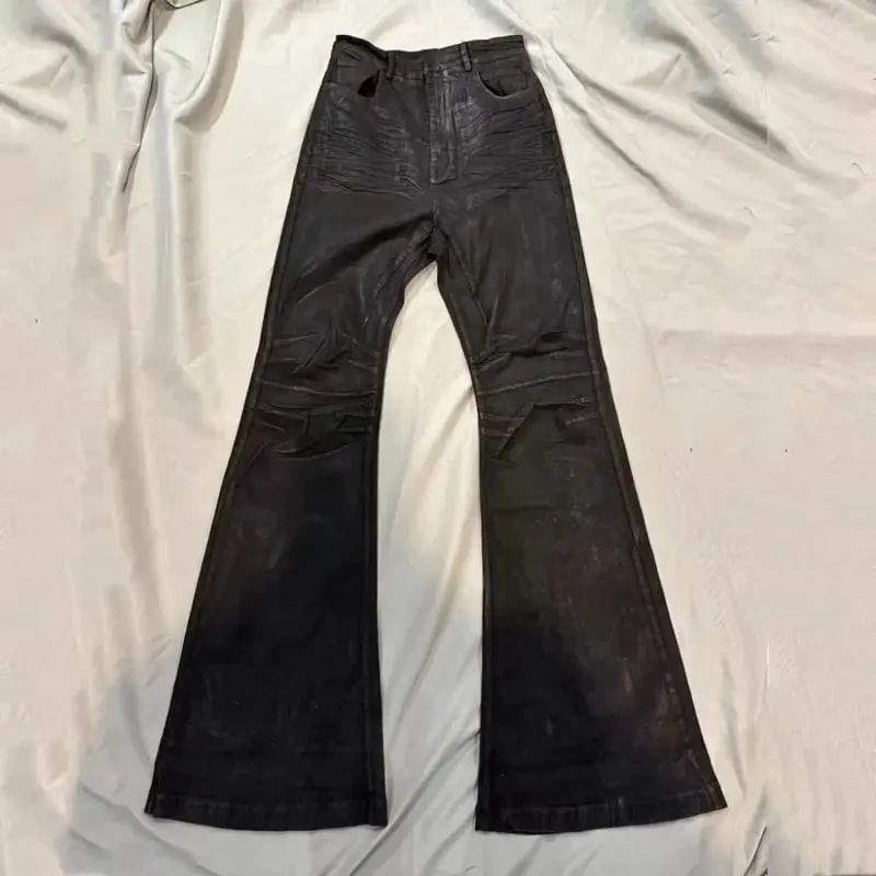 American Retro Heavy Industry High Street Coated Micro-Flared Jeans for Men Black Gothic Vintage Casual Loose Jeans Autumn New