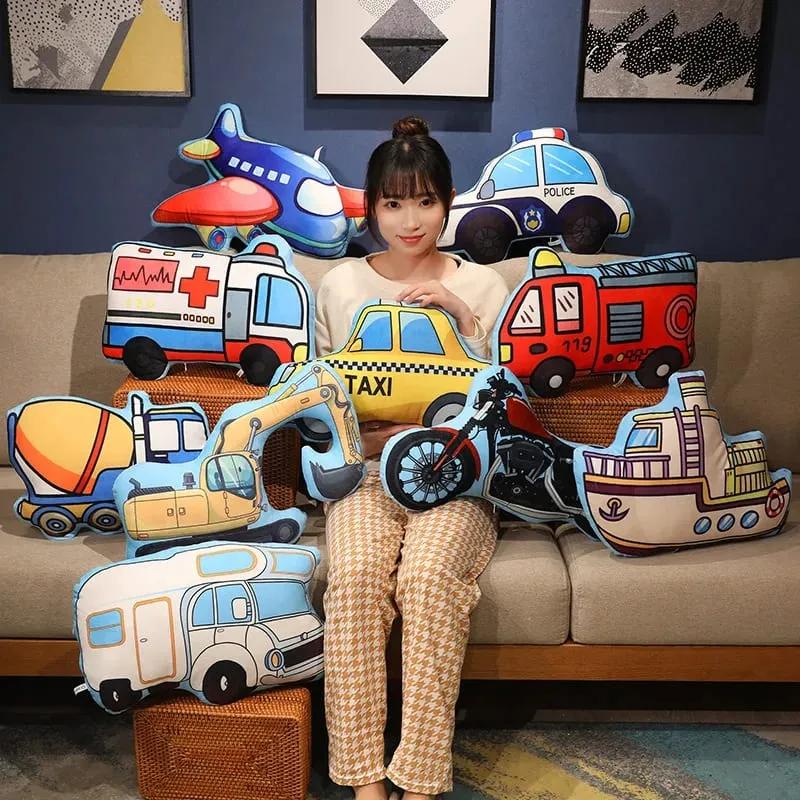 Transportation Vehicle Plush Pillow Recreational Vehicle Excavator Ambulance Airplane Motorbike Taxi Fire Truck Cushion Decor