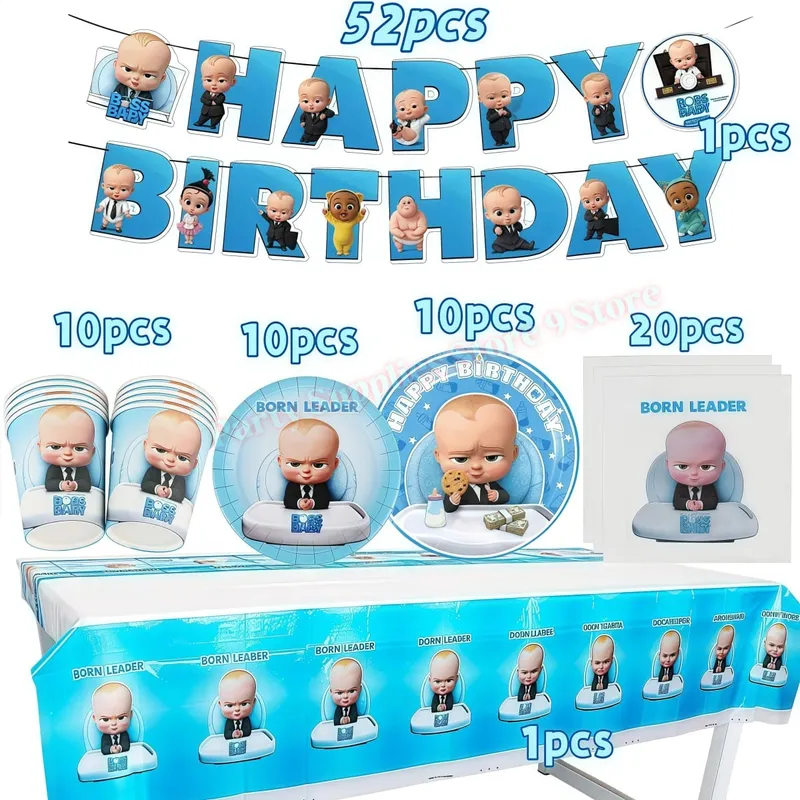 Bossed Baby Theme Newborn 1st Birthday Party Decoration Paper Plate Cup Balloon Banner Kid Boy Favors Baby Shower Event Supplies