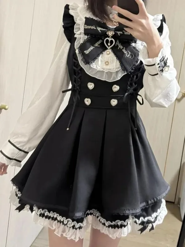 Gotisk vintage blonde Y2k minikjole Dame Design Streetwear Sort Lolita Slank kjole Langærmet Elegant Kjole Krydret piger