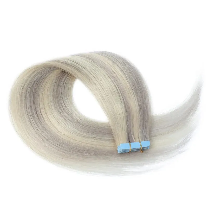 MRS HAIR Tape-In Hair Extensions 12-24 Inch 20pcs Natural Human Hair Real Extension T1B Gray Skin Weft Adhesive Tape Ins