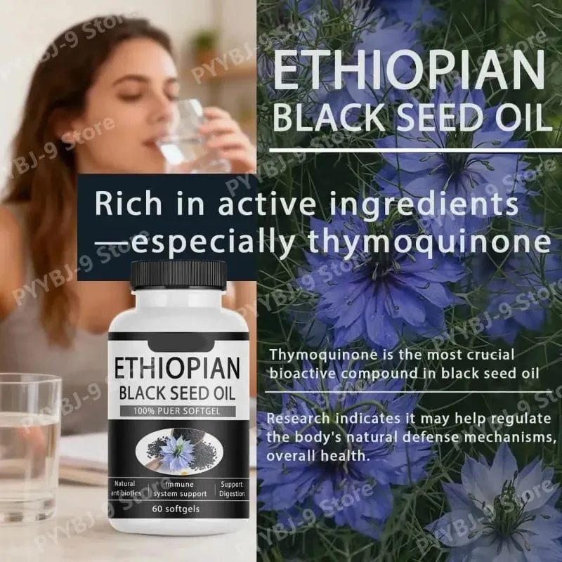 Ethiopian Black Seed Oil 100% Pure Softgel 800mg Gluten Free Non GMO Daily Health Support Diatery Supplement 60 Count