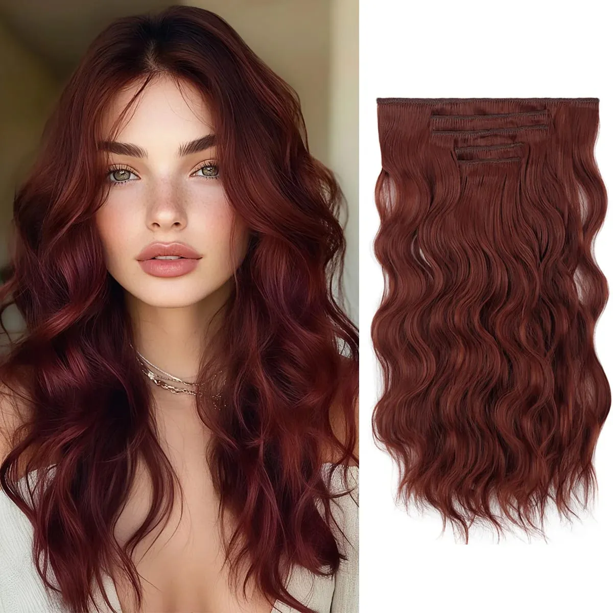 20Inch 5pcs/set Synthetic Hair Extension Long Curly Heat Resistant Black Hairpiece for Women