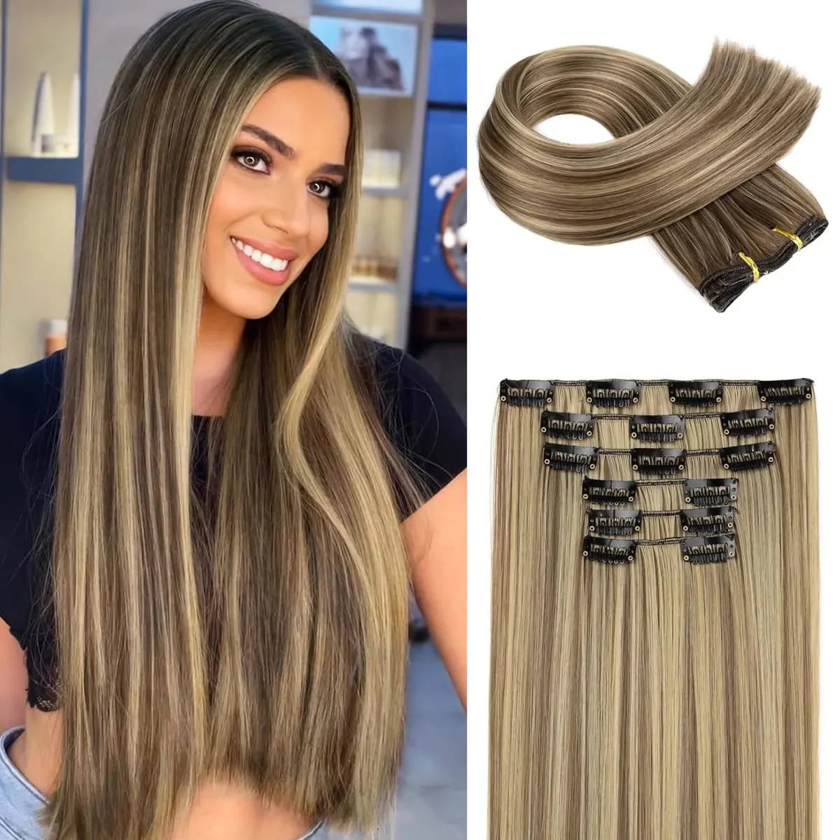 24 Inch Synthetic Clips in Hair Extensions 6 Pieces/Set Long Straight Extensions for Women Hairpiece — image 2