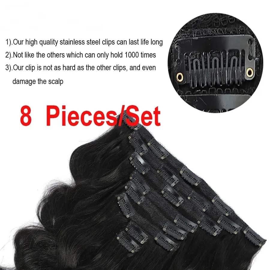 Body Wave Seamless Clip In Real Human Hair Extensions 8PC/Set Natural Brazilian Remy Hair Clip In Extension Full Head Remy Hair Clip Ins For Women Double Weft Afro Kinky Culy Hair Clips