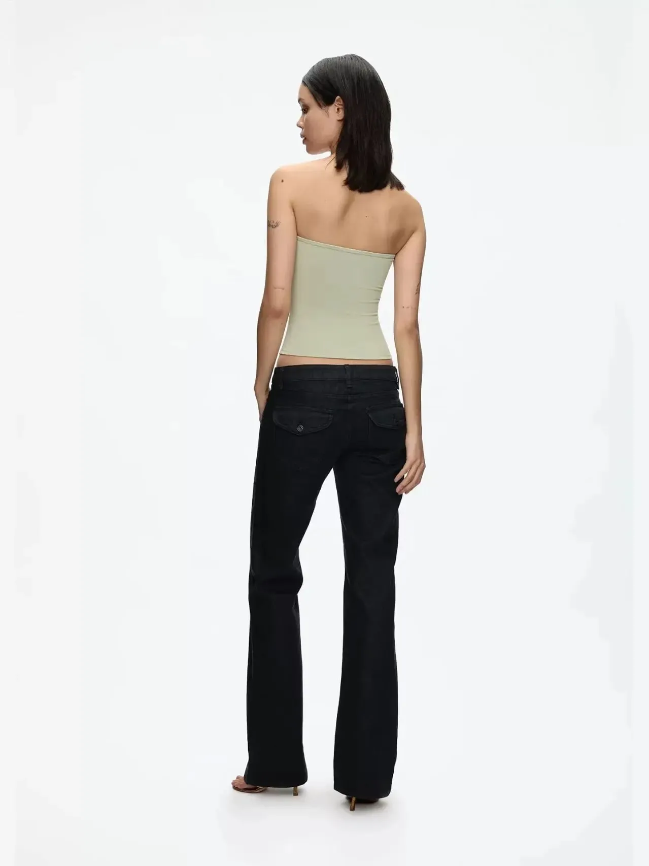 Tank Celadon Green & Coffee Brown Bandeau Crop Top Minimalist Y2K High-Stretch Top