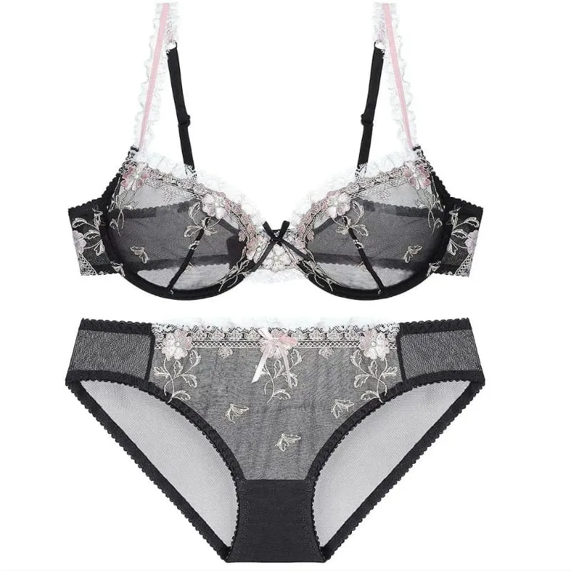 Delicate French Lace Lingerie Set White Mesh Embroidery Push‑Up Bra Panty Suit Plus Size Ladies Daily Wear Intimates