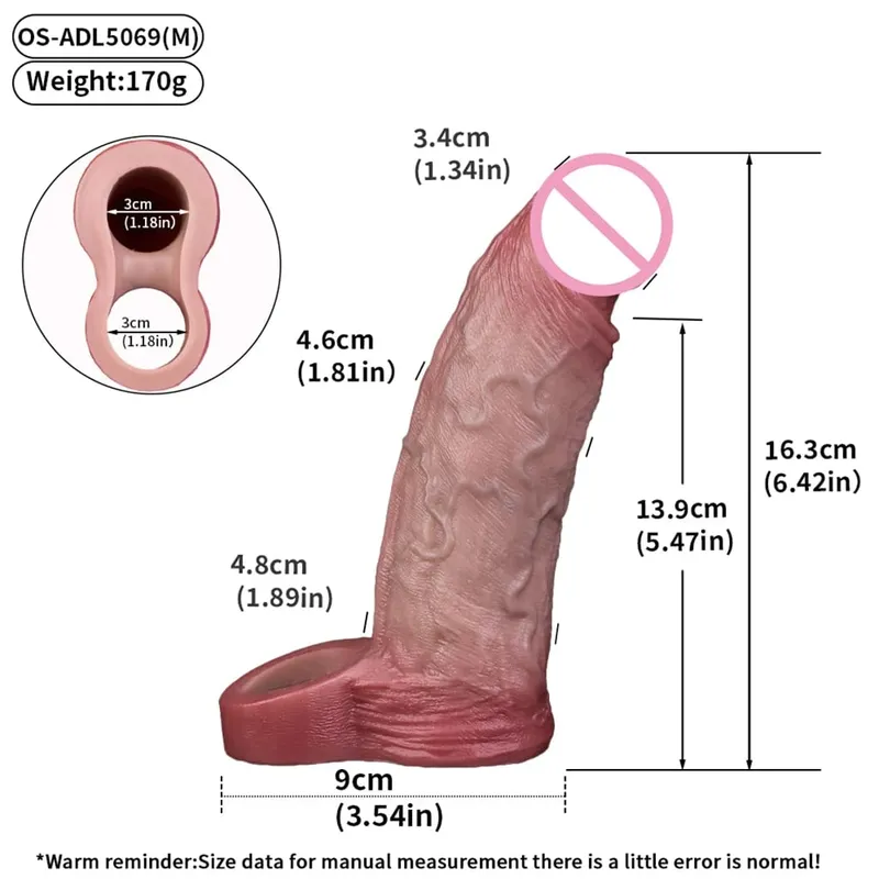 Reusable Penis Sleeve with Realistic Closed Head And Cock Ring Dick Enlargement Comdom Delay Ejaculation Sex Toys for Men