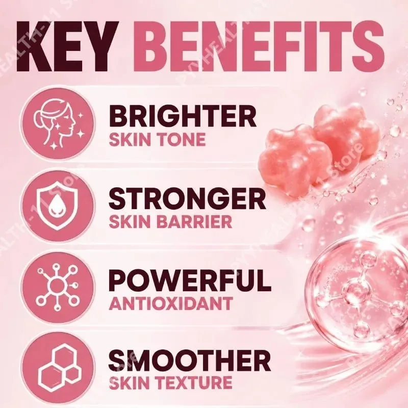 Googeer Vitamin C Skin Whitening Gummies with Glutathione Collagen Biotin for Brightening Antioxidant Support 30 Gummies
