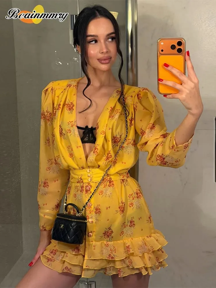 Collection Of Popular Printed Short Dress Deep V Neck A-line Bodycon Party Dresses 2026 Lady Spring Summer Vacation Outfits New