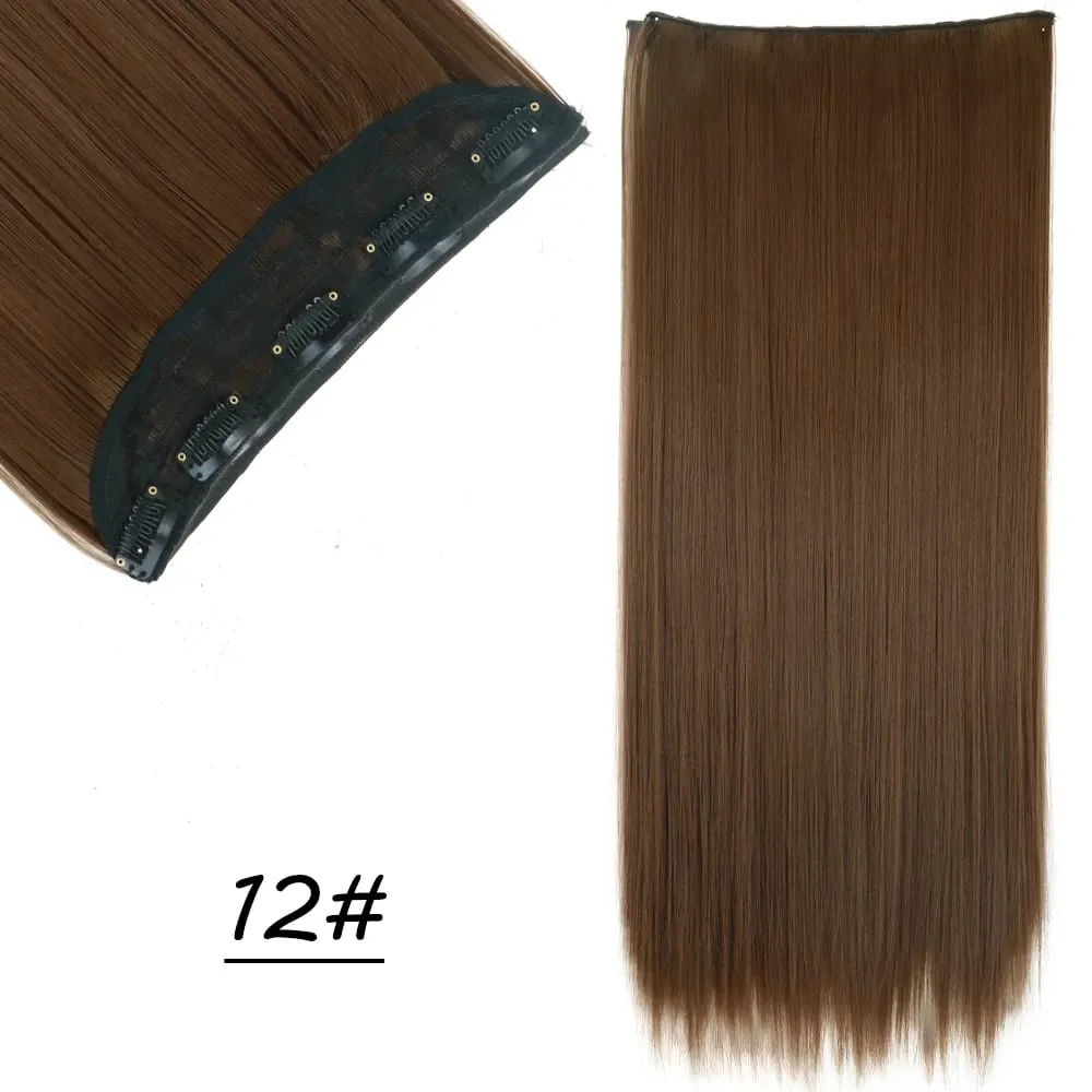 Synthetic 5 Clip In Hair Extensions Long Straight Hairstyle Hairpiece Black Brown Blonde 24Inch Natural Fake Hair For Women