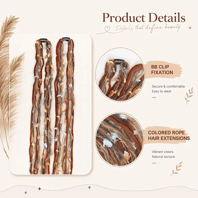 Clip In Dreadlock Hair Extensions Bohemian Frayed Wispy Thin Synthetic Boho Braids For Women Daily Rave Party Hairstyle