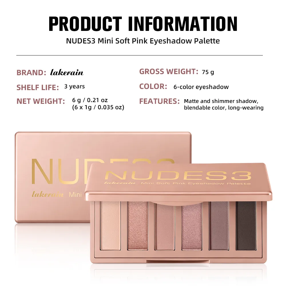 Soft Pink Eyeshadow Palette 6 Colors Matte Shimmer High Pigment Blendable Long Lasting Multi‑scene Eye Makeup Palette