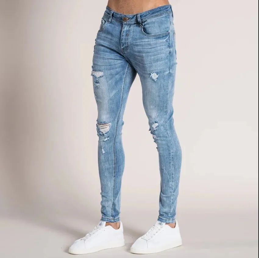 Denim Pant Men Jeans Vintage Pencil Pants High Waist Distressed Washed Hole Sheath Trousers Y2k Streetwear Casual 2026 Spring