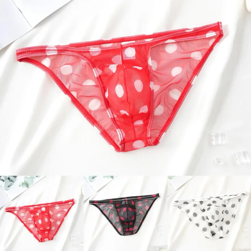 1pc Men Sexy Mesh Sheer Underwear Printed Brief Breathable Low Rise U Shape Pouch Panties Comfortable Lingerie