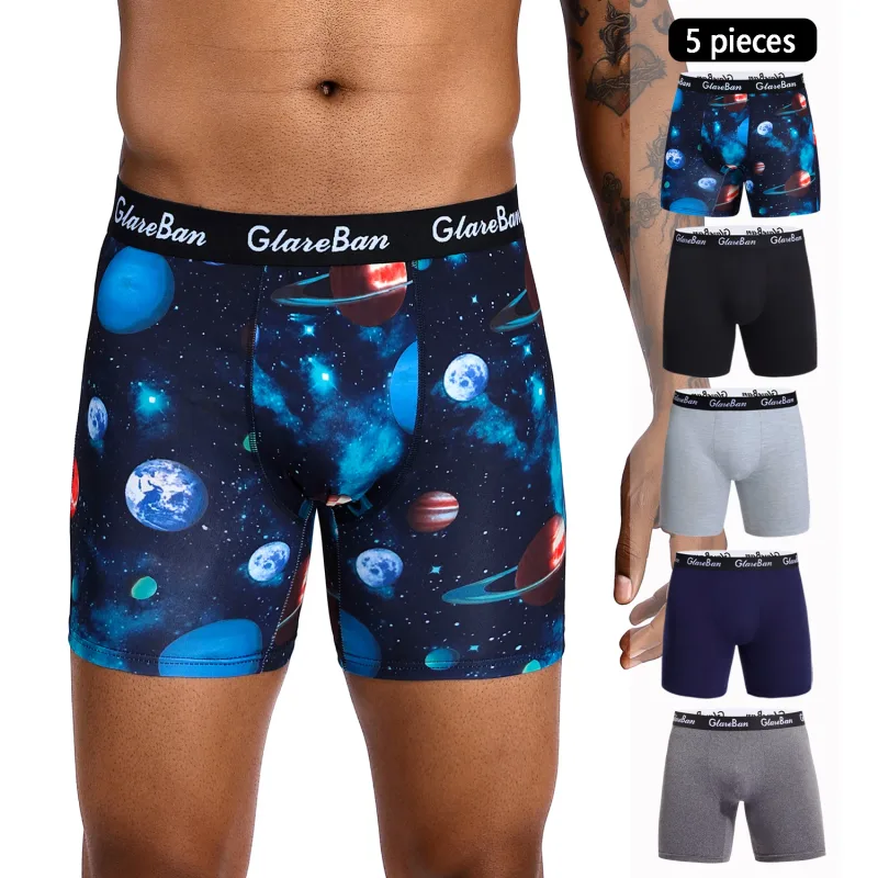 5pcs 세트 중간 길이 검은 복서 반바지 남자 속옷 통기성 남성 속옷 남자 옴므 Boxershorts 슬립 소프트 팬티 2024