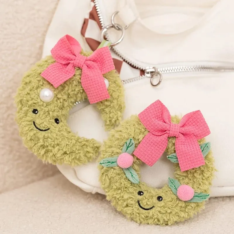 Sweet Green Wreath Plush Toy Stuffed Smiling Humanoid Pink Bow Tie Plushie Kawaii Home Decor Christmas Gift