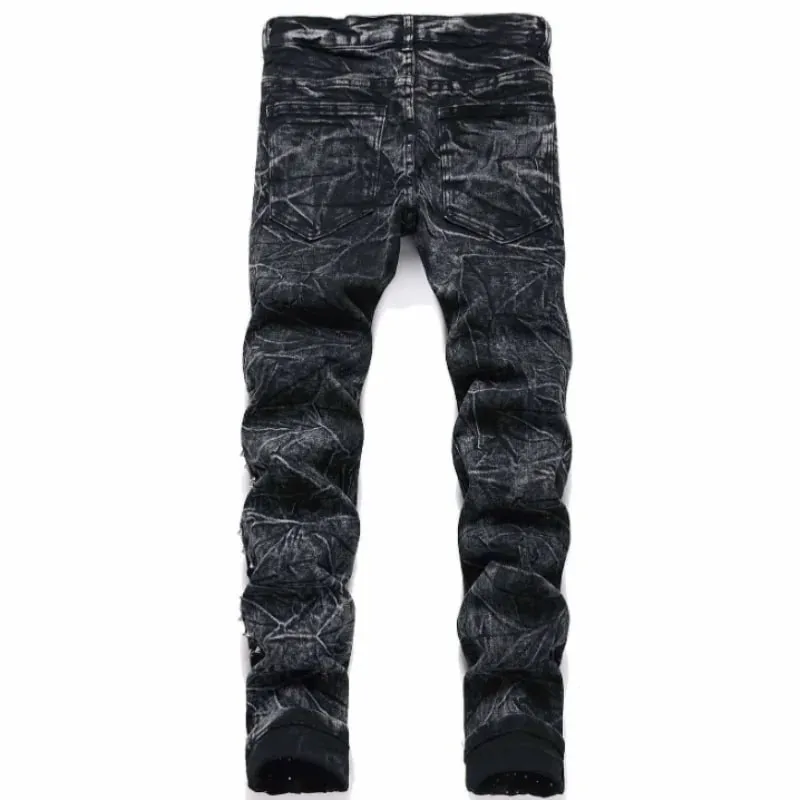 2025 Four Seasons New Retro Punk High Street Trendy Sort Vasket Forældede Slankende og Forældede Willow Nail mænds jeans — image 2