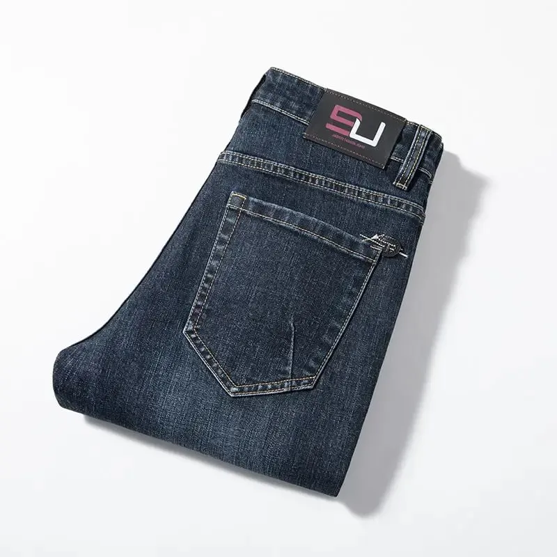 Autumn Winter High Quality Elastic Mens Jeans Cargo Slim Fit Denim Pencil Trousers Midweight Long PantsHighHigh Jeans Man