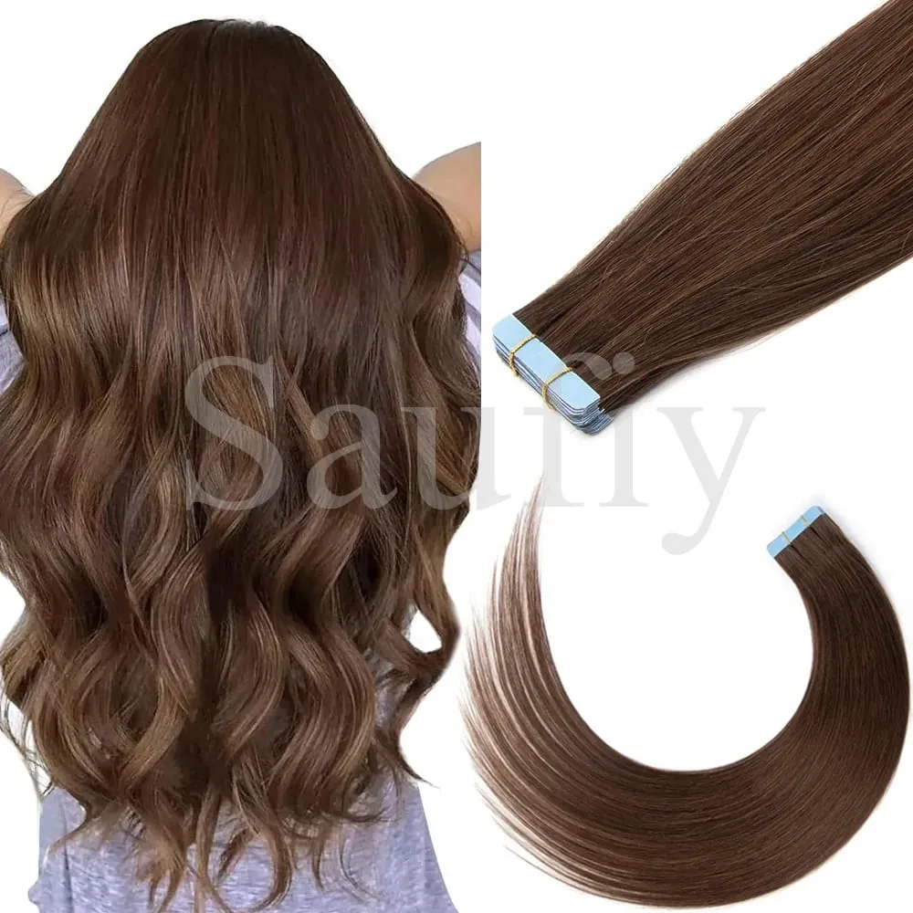 Blonde Tape In Hair Extensions Human Hair 20pcs/Pack Straight Natural Black Blonde Brown Tape Ins Hair Extensions 12-20inches Seamless Double Side Skin Weft Tape In Hair For Women