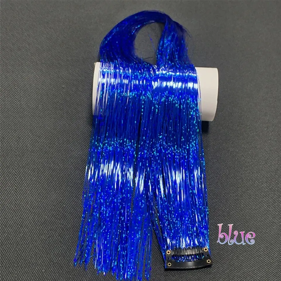 Long Straight Hair Tinsel Glitter Shiny Sparkly Synthetic Color Fresh Laser Clip in Hair Extensions Women Party Hair Accessori