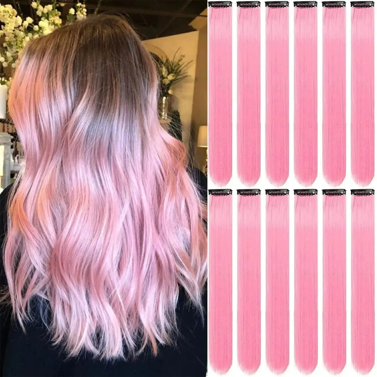 Clip in Hair Extensions Farvede Fest Highlights 22 tommer 6 stk/pakning Multi-farve Lige hår Syntetiske hårstykker Royal Blue — image 8