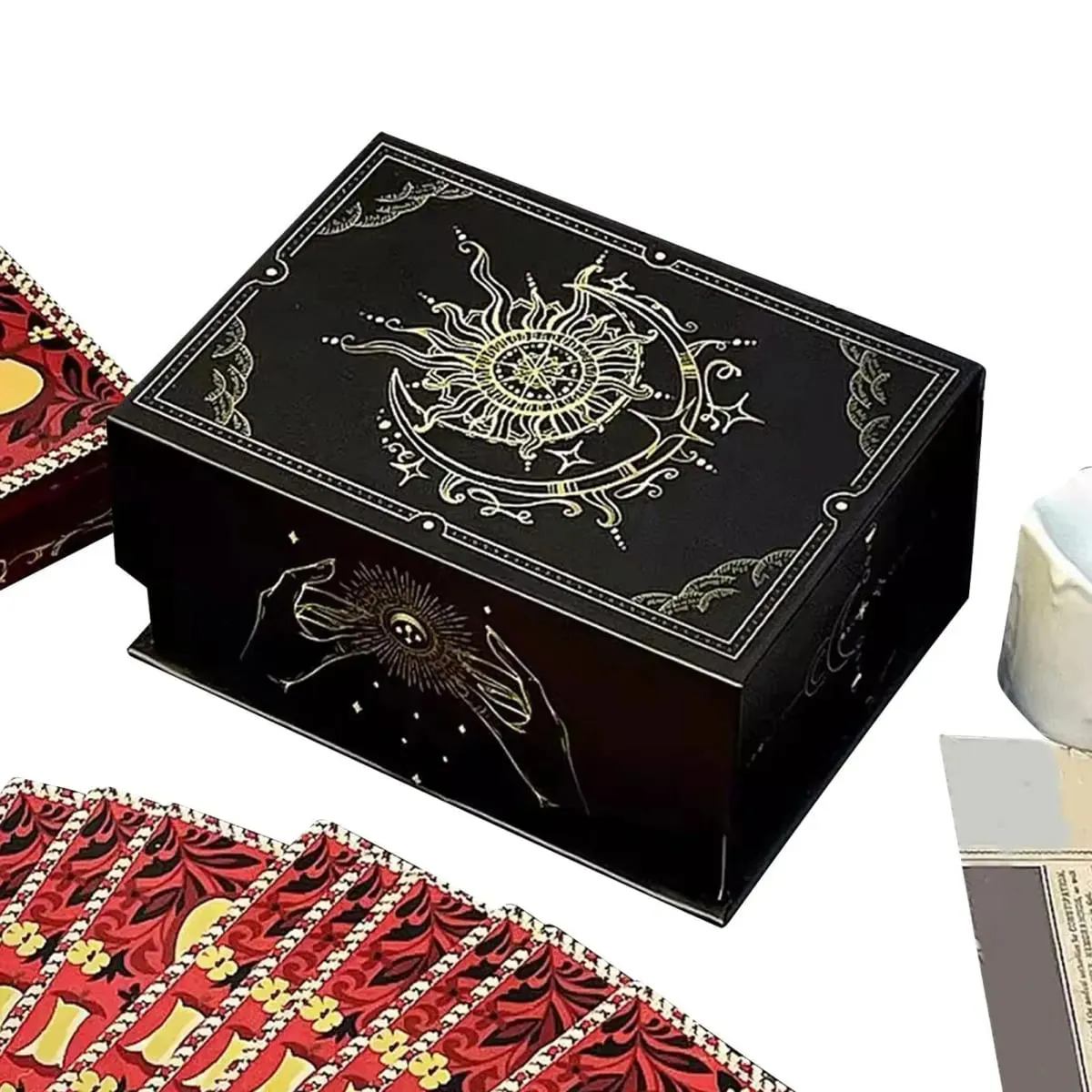 Magnetic Lid Tarot Card Box Portable Lightweight Storage Organizer Low-key elegant Playing Cards Jewelry Keepsakes storage box — image 1