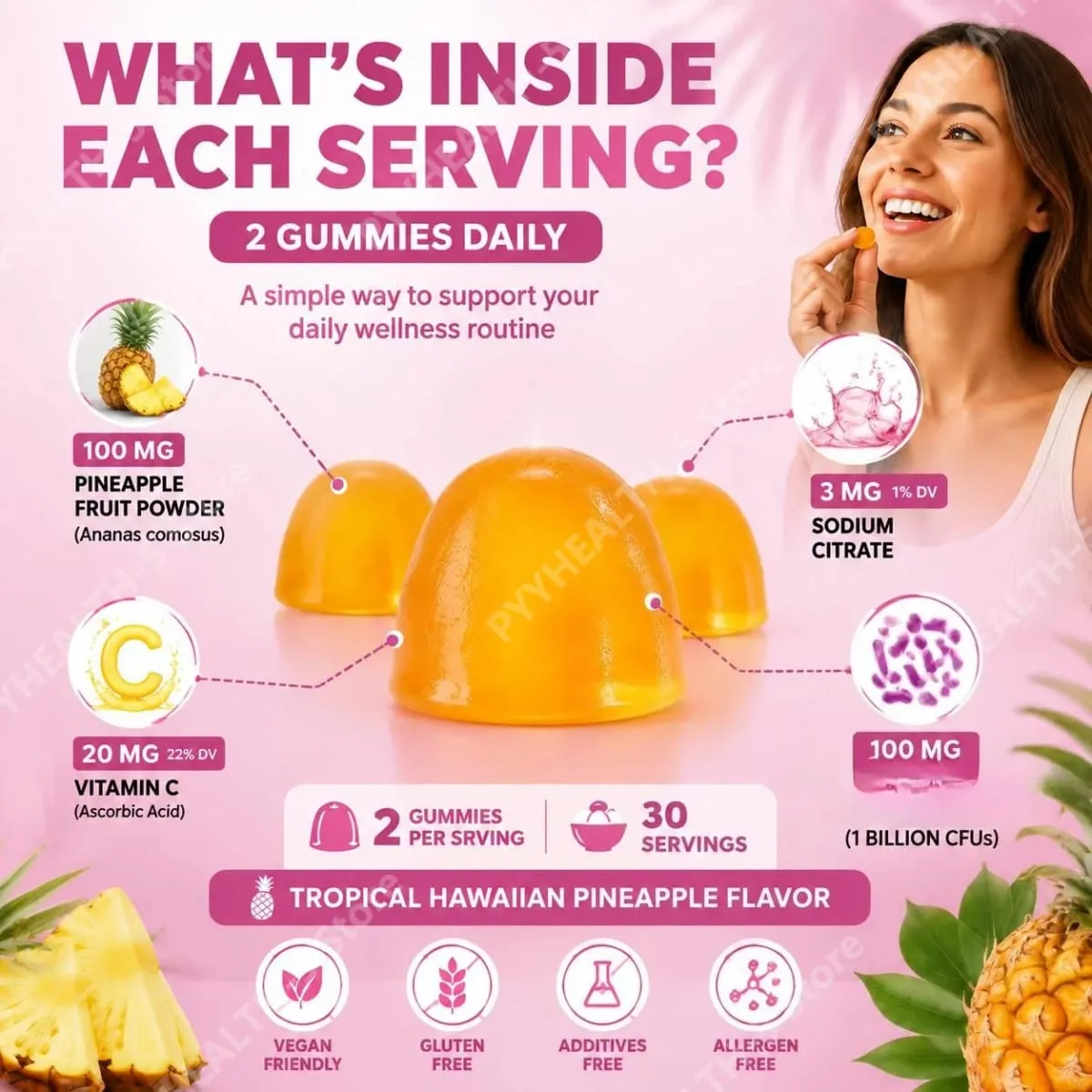 HalmanLabs Vaginal Health Gummies with Probiotics and Vitamin C Balances PH Levels and Supports Vaginal Flora - 60 Gummies